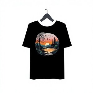 Camiseta Negra de Manga Corta para Hombre con Estampado de Logotipo V Naranja en la Espalda, Corte Regular Informal, 100% Algodón Jersey, Cuello Redondo - Product Image 3