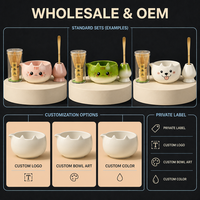 Ensemble de bols à matcha de style japonais portables, kit à thé en céramique avec chasen, motif d'animaux mignons, emballage cadeau