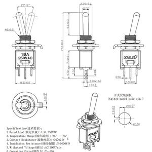Interruptor de Palanca KNL 15A 250VAC SPST de 25mm para Montaje en Panel, Encendido/Apagado, Plástico - Product Image 1