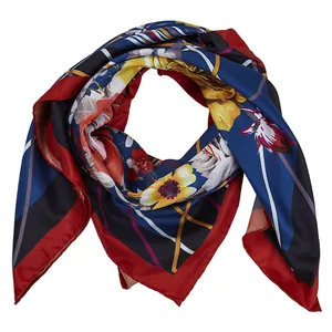 Imitation Silk Digital Printed Polyester twill Square Scarf 35'' Flower Female Breathable Scarf Ladies Square Scarves