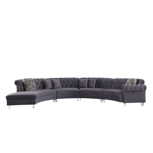Sofá Esquinero en Oferta, Sofá Seccional de Terciopelo con Mechones para Sala de Estar, con Cojines y Patas Acrílicas - Product Image 6