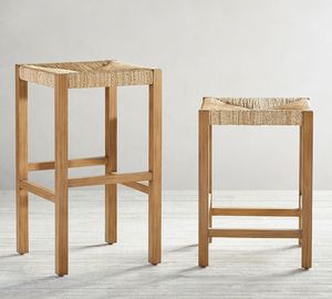 Tabouret de bar en bois avec siège en jonc de mer tissé à la main moderne à quatre pieds sans dos charme rustique fonctionnalité polyvalente tabouret de bar pour la maison - Product Image 4
