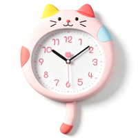 Horloge murale en plastique à quartz motif chat mignon, queue oscillante automatique, chiffres grands et silencieux, décoration polyvalente pour la maison, idéale pour les enfants et les étudiants
