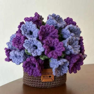 <span class=keywords><strong>Pot</strong></span> d'hortensia au crochet fait main - Bouquet de fleurs artificielles bleues, décoration d'intérieur, cadeau pour petite amie, maman - Product Image 2