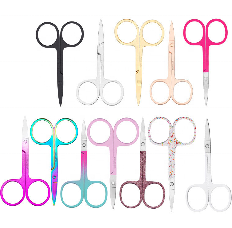 Оптовая продажа, изогнутые ножницы для ресниц из нержавеющей стали, косметические ножницы с индивидуальным логотипом для ресниц