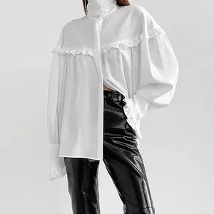 Womens Solid Button, Up Ladies Blouses Long Line Shirt Dress White Black Long Shirt Long Sleeve Knee Length Shirt/
