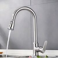 Robinet de cuisine avec bec flexible et bec col de cygne à arc élevé, mitigeur monocommande chaud/froid pour hôtels