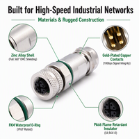 Conector M12 X-Coding de 8 Pines Macho para Montaje en Campo, Enchufe Ethernet Industrial Blindado de Alta Velocidad de 10 Gbps con Protección IP67 a Prueba de Agua
