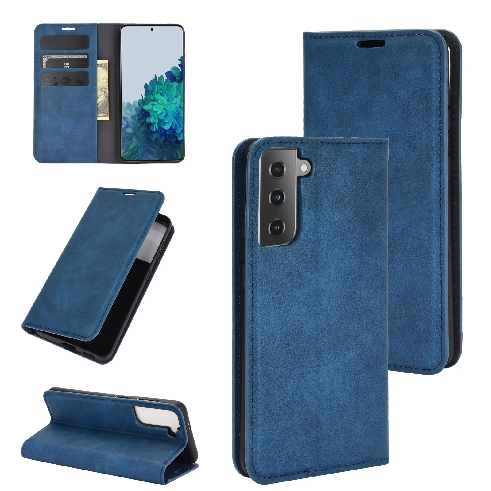 New S21 Phone Case Frosted Skin Magnetic Flip Cover PU Leather Phone Case Wallet Pouch Bag for Samsung Galaxy S21 Plus