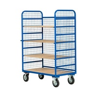 Troli Logistik 5 Lapis Berlapis Bubuk Baja dengan Jaring 50x50mm, Roda Putar Ber-Rem, Kapasitas 500kg untuk Gudang dan Supermarket