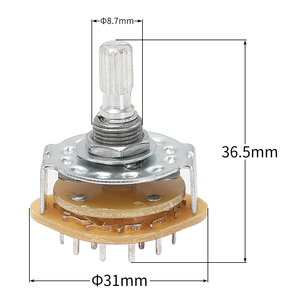 Điện kim loại 2 cực 6 vị trí ROTARY Selector chuyển đổi chuyển đổi quay với 20 mét 18 răng knurl trục và hàn thiết bị đầu cuối - Product Image 4