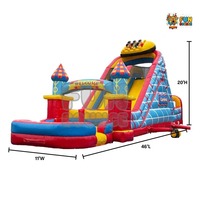Toboggan gonflable de 46 pieds à 2 voies avec piscine amovible, combo parc aquatique gonflable en PVC durable pour fêtes et événements d'enfants
