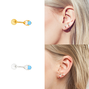 Pendientes Pequeños de Plata S925 con Turquesa y Doble Diamante, Bañados en Oro para Mujer - Product Image 5