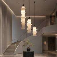 Lampe suspendue en tissu imitation soie motif bambou, en fer noir, pour escalier, chambre, restaurant, style Wabi Sabi, intérieur