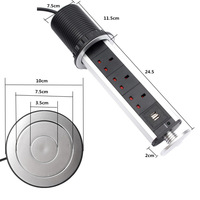 Tour de prises escamotable encastrable en cuivre pour bureau, avec multiprises et 2 ports USB, pour cuisine et bureau