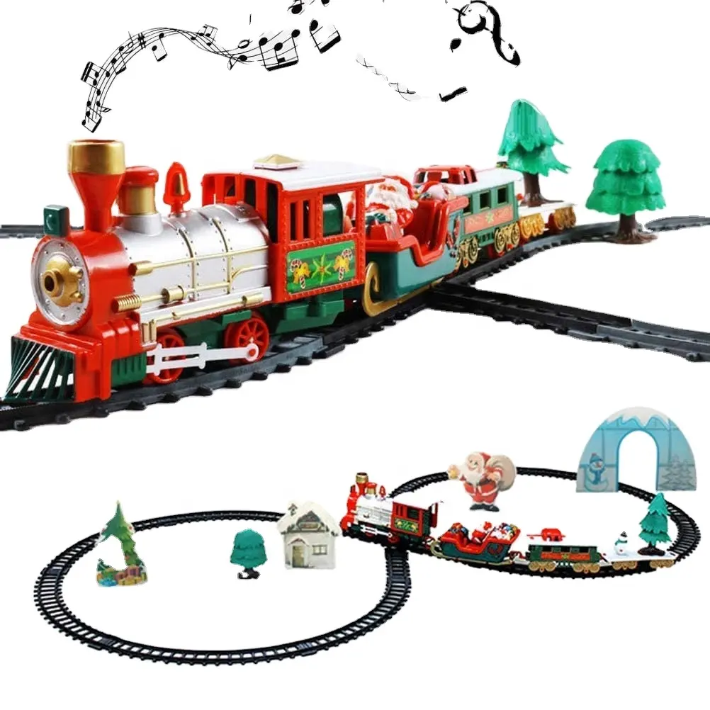 Produttori di treni giocattolo in plastica di natale divertente treno ferroviario con slitta di babbo natale HN305049