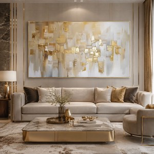 Decorazione di Lusso per la Casa, Opera d'Arte su Tela Fatta a Mano, Grande Quadro Astratto con Foglia d'Oro, Dipinti Moderni per Hotel - Product Image 6