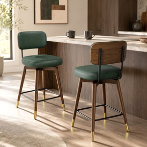 Modern Commercial Counter <b>Bar</b> Stools Waterproof PU Upholstered Solid Wood Legs Gold Tip Steady Outdoor Mall Use - Product Image 1