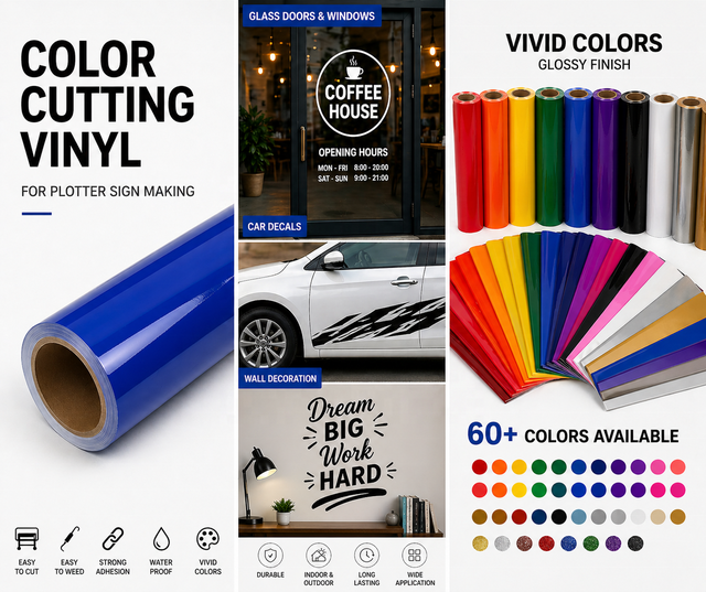 Economic Price Waterproof Color Cutting Vinyl Sticker 0.61m/1.22m Self Adhesive Vinyl Roll 50m Length Glossy/Matte