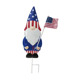 Tuin Ornamenten Ijzerdraad Metalen Sneeuwpop Tuin Stakes Geen Gezicht Amerikaanse Vlag Pop Ornament Outdoor Decoratie Roestige Metalen Dwerg