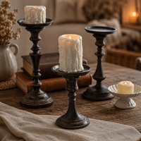 Support de bougie gothique en bois, accessoire de table pour escape room, ornement décoratif pour maison hantée d'Halloween