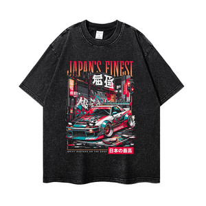 T-shirt Homme Vintage Personnalisé Streetwear Motard Ample Effet Délavé et Vieilli avec Impression Numérique Solide Style Rétro - Product Image 1