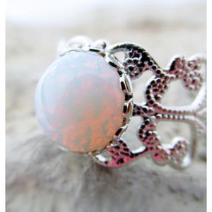 <b>Opal</b> <b>Ring</b> <b>Silver</b> Bezel Setting Floral Openwork Design Women's Jewelry Gift - Product Image 1