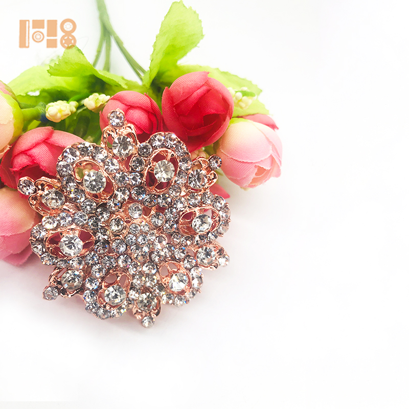 gold rhinestone flower brooches