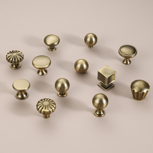 Leather French Vintage Brass Cabinet Knobs Round Single Hole Durable Drawer Wardrobe Handles Bronze Color - Product Image 1