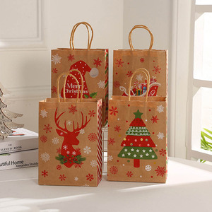 Vente en gros 24*13*8cm sac en papier kraft de Noël tenu dans la main imprimé magasin alimentaire-gâteau <span class=keywords><strong>Pizza</strong></span> bonbons Sushi Hamburger fête cadeau OEM - Product Image 6