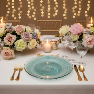 Assiettes de présentation en verre transparent avec bordure florale argentée antique pour la décoration de table de mariage, banquets, événements et réceptions - Product Image 5