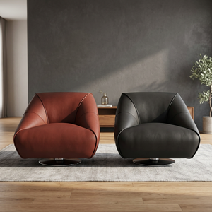 Modern PU Leather Swivel Armchair With Metal Legs Solid Back Leisure Chair <b>For</b> Living Room Furniture - Product Image 4