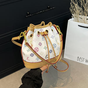 Nouveau sac seau à cordon de serrage vintage, imprimé patchwork, couleur contrastée, grande capacité, sac à bandoulière de luxe, sac fourre-tout pour femmes - Product Image 5