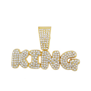 Pendentif personnalisé Lettres ROI Chaîne cubaine Colliers HipHop en cristal bling glacé Bijoux de charme pour hommes - Product Image 6