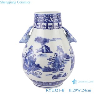 RYUJ21 Grande pancia blu drago volante fiore vaso di porcellana <span class=keywords><strong>con</strong></span> testa di cervo manopola - Product Image 6