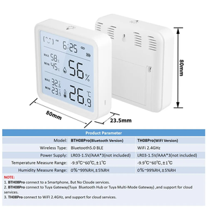 Sensor de Temperatura y Humedad WiFi TY-T08 Pro Tuya para Hogar Inteligente, Higrómetro con Retroiluminación, Termómetro, Compatible con Control Remoto por Aplicación - Product Image 2