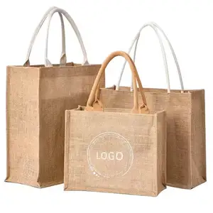 Hot sale Custom Printing Logo Natural Gunny Sac En Jute Eco Friendly Jute Hand Bag Recycle Foldable Jute Shopping Bag