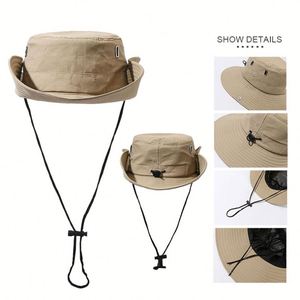 Customized Printed Outdoor Leisure Travel Wide Brimmed Fisherman Hat Team Activity Hiking <b>Sunscreen</b> Hat Bucket Hat with String - Product Image 3