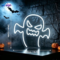 Bandeaux LED néon en forme de visage de fantôme de dessin animé, à fixer au mur, alimentés par USB, pour fêtes d'Halloween, chambres et dortoirs