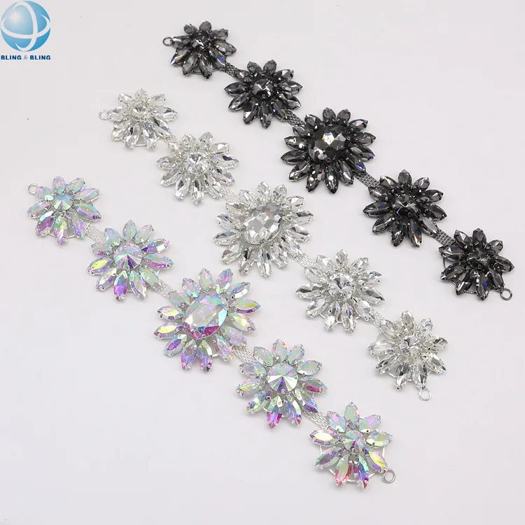 Sparkly AB Crystal Flower Strass Applique Patches für Hochzeits kleid