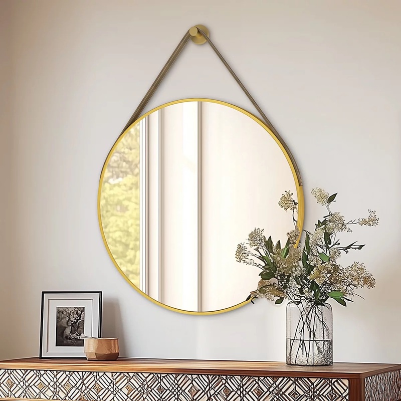Round Wooden Wall Mirror Natural Wood