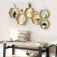 Étagères flottantes hexagonales multifonctionnelles en bambou OEM Sac à épices mural en bois alvéolé pour la cuisine Outil alimentaire vivant