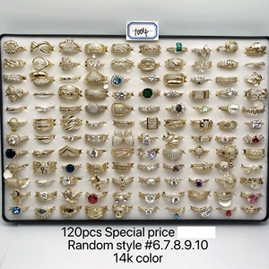 Bandeja de Anillos Mixtos de Lujo con Baño de Oro de 14K Antideslustre, 120 Piezas - Joyería Surtida de Circonita Cúbica para Mujer al por Mayor - Product Image 4