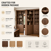 Porte secrète en bois massif avec bibliothèque intégrée, étagères de rangement multi-niveaux, porte coulissante dissimulée pour villa, bureau, sur mesure