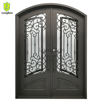 Meilleure porte arquée antirouille en fer forgé Art verre acier extérieur porte d'entrée pour villas caractéristique décorative