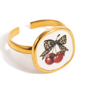 Cherry Print <b>Open</b> <b>Ring</b> Gold Tone Women's Fashion Jewelry Gift - Product Image 5