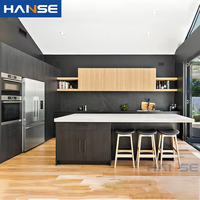 Armoires de cuisine modulaires sur mesure fabriquées en Chine, options de stratifié marbré, design moderne, construction en bois MDF mélaminé noir