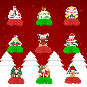 Décorations de table en nid d'abeille de Noël, lot de 9 pièces, décorations découpées en papier pour la décoration de bureau pendant les fêtes - Product Image 2