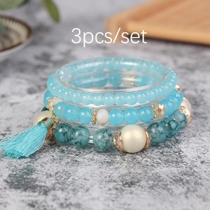 Bohemian Candy-Color Unisex Glass <b>Rope</b> Beaded <b>Bracelet</b> With Natural Stone and Tassel Design High-Appearance B0035 Candy-Color De - Product Image 2