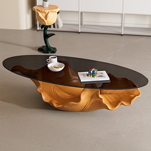 Tavolino da Caffè Moderno di Lusso a Forma di Foglia, <span class=keywords><strong>Design</strong></span> Creativo in Fibra di <span class=keywords><strong>Vetro</strong></span>, <span class=keywords><strong>Tavolo</strong></span> Centrale con Piano in <span class=keywords><strong>Vetro</strong></span> <span class=keywords><strong>Rotondo</strong></span> per Hotel e Villa - Product Image 2